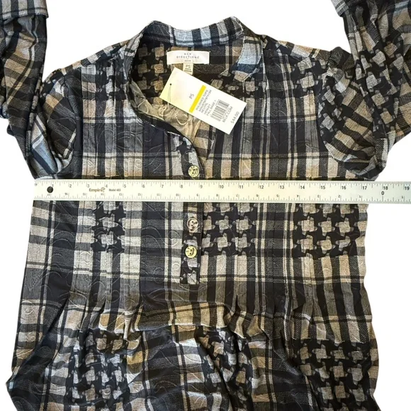 NWT New Directions Plaid Henley Fall Base 3/4 Sleeve Black White Women’s Size SP - Picture 9 of 10